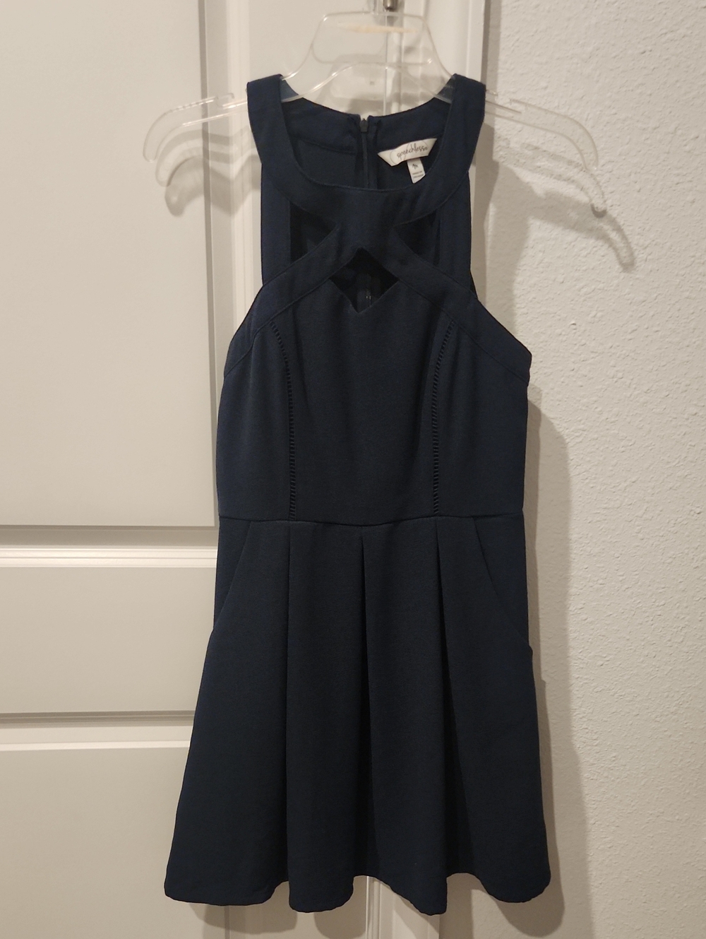 NWOT - Navy Blue Dress with Criss-cross Front & Pockets!